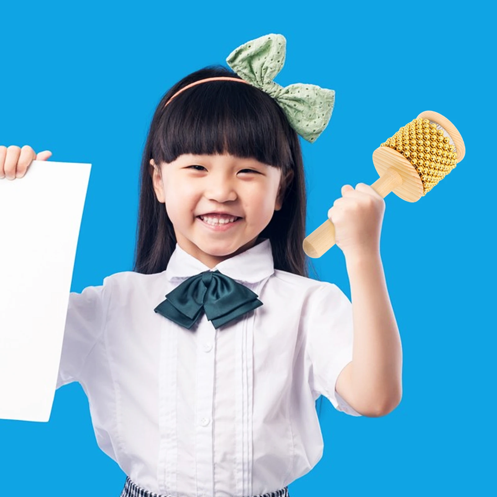 

Metal Beaded Chain Cylindrical Cabasa Percussion Instrument Golden Wooden Hand Shaker For Band Music Performance Educational Use