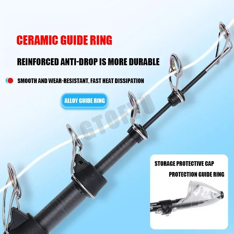 Joran Teleskopik Surfing 2.1-4.5M, Joran Pancing Spinning untuk Perjalanan, Air Asin dan Air Tawar, Daya Lempar Surfcasting, Joran Baitcasting Karbon