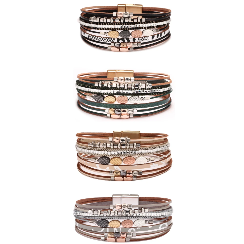 Bohemian Ethnic style Weaving tree leaves Chic Western Jewelry Chunky Rhinestone Chain Multilayer Wide Bracelets Party Jewelry