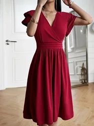 European and American cross-border dress 2024 summer Amazon AliExpress independent station temperament elegant V-neck mid-length