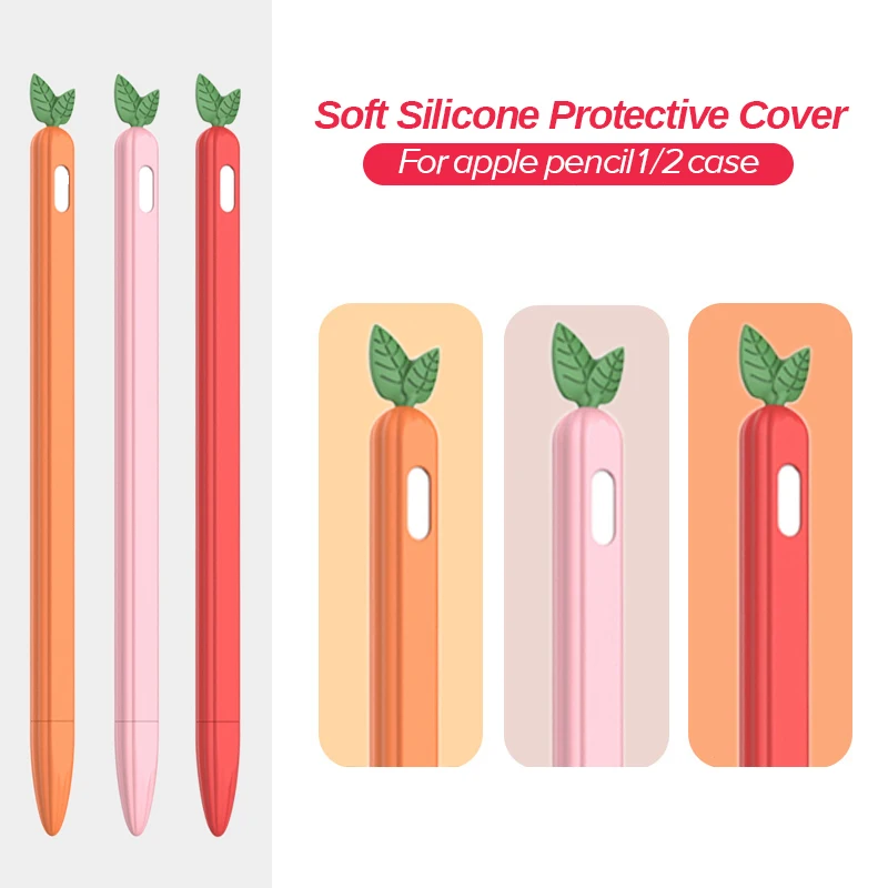 Cute Carrot Protective Pouch Cap Holder Silicone Nib Shell Cover Protective Case with Nib Caps For Apple Pencil 1st 2nd gen Skin