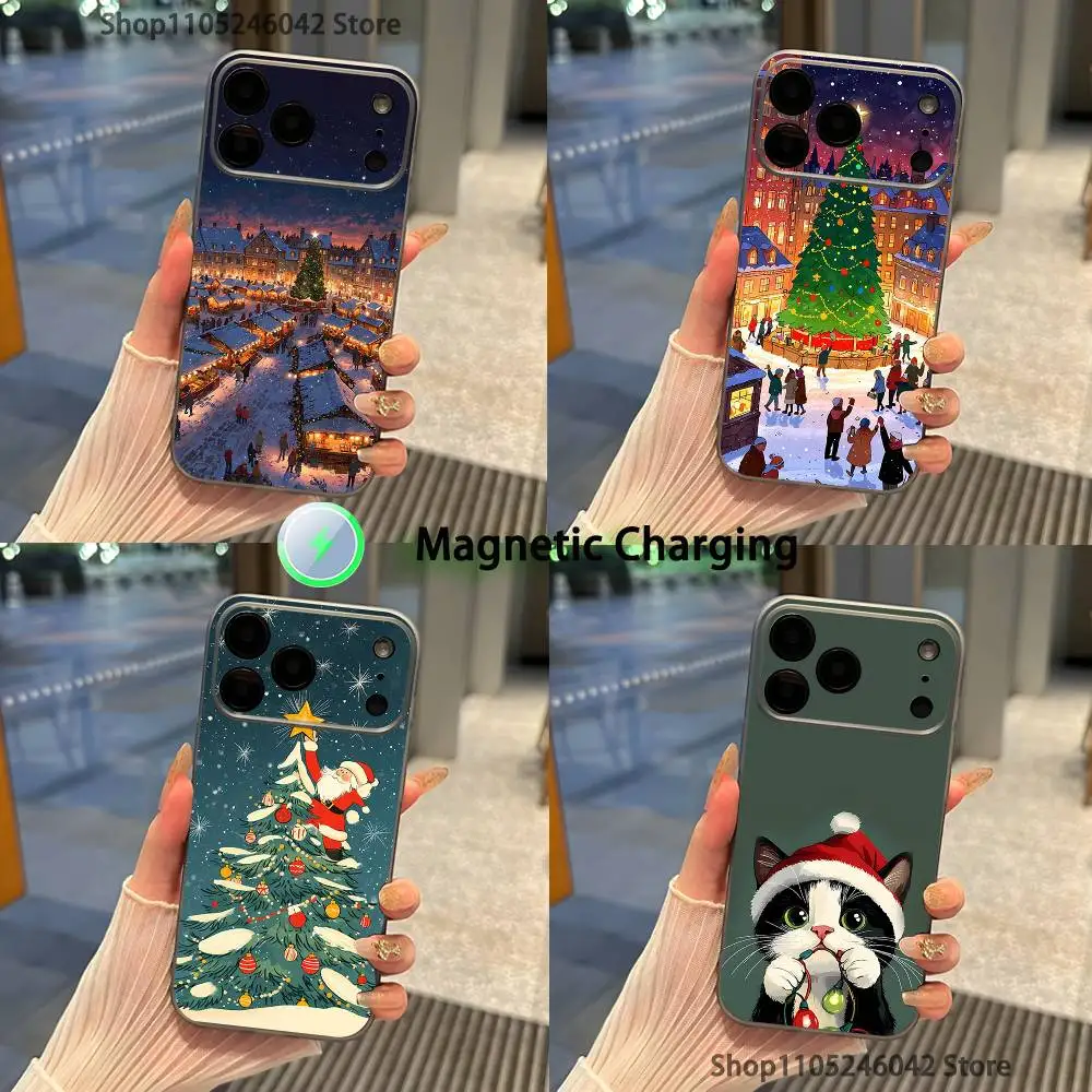 

Christmas Santa Claus For iPhone 17,16,15,14,13,12,11Pro,Max,Plus,Mini,SE Transparent gray Phone Case Magnetic Wireless Charging