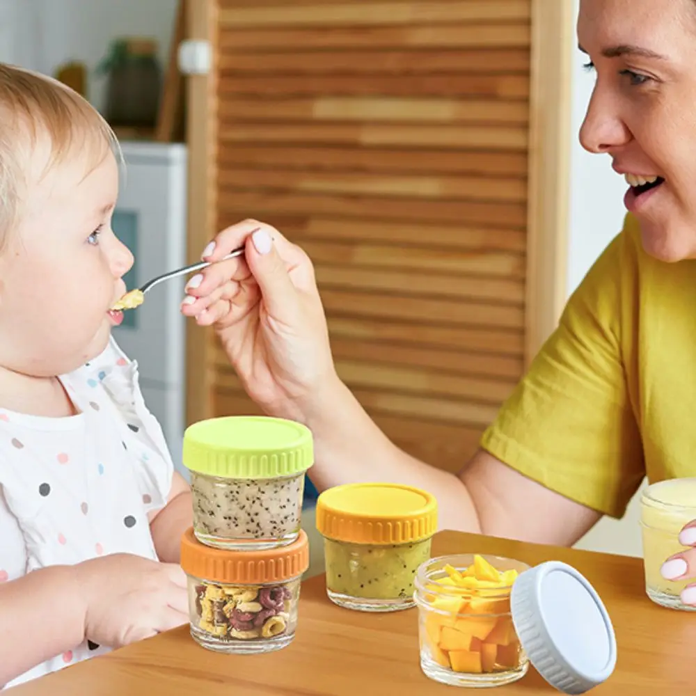 6pcs Multipurpose Glass Baby Food Jar Reusable with Lid Dipping Sauce Cup with Scale Leakproof Salad Dressing Container Honey