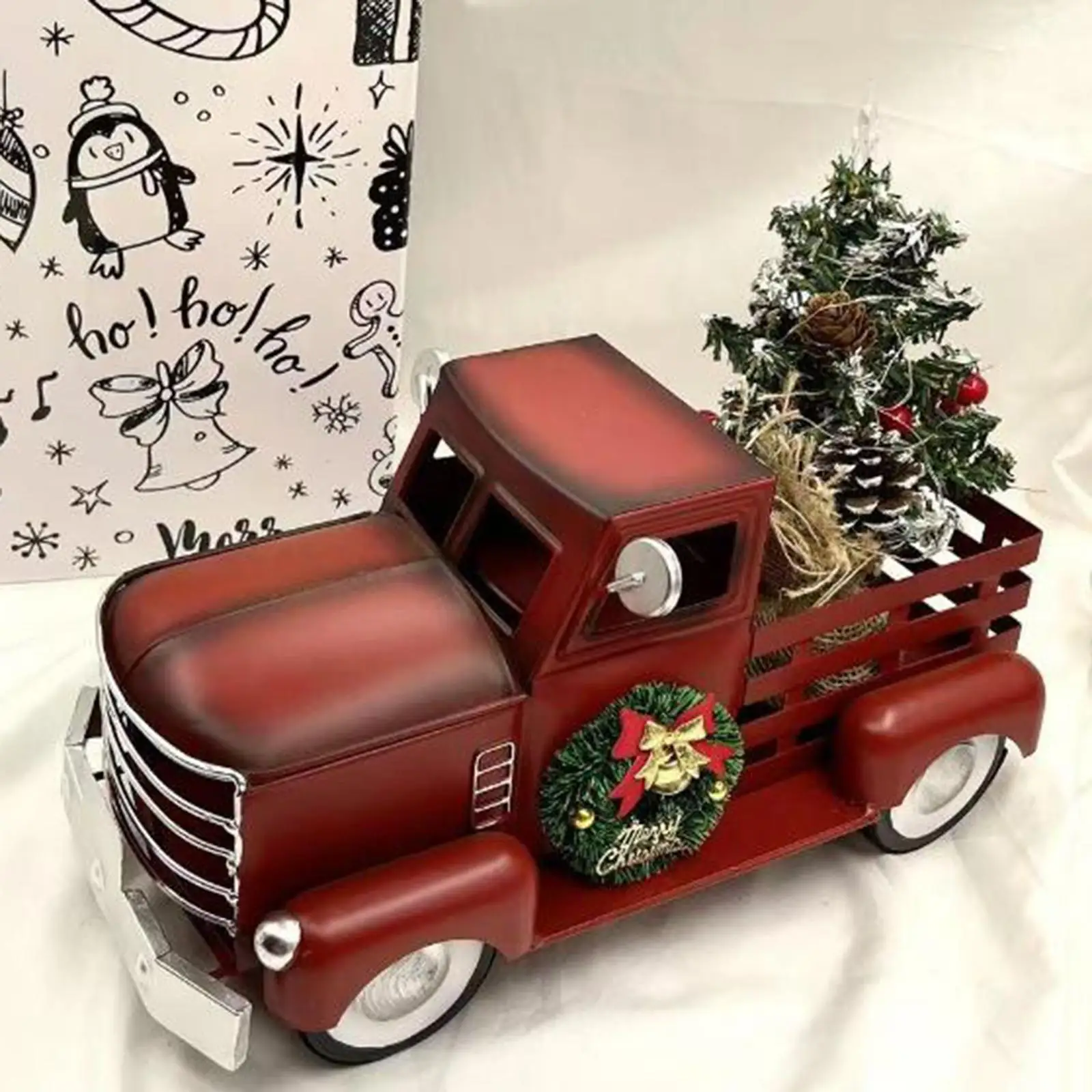 Truck Christmas Tree Statue Collectible Christmas Decoration Metal Vintage Car for Office Indoor Tabletop Living Room Entrance