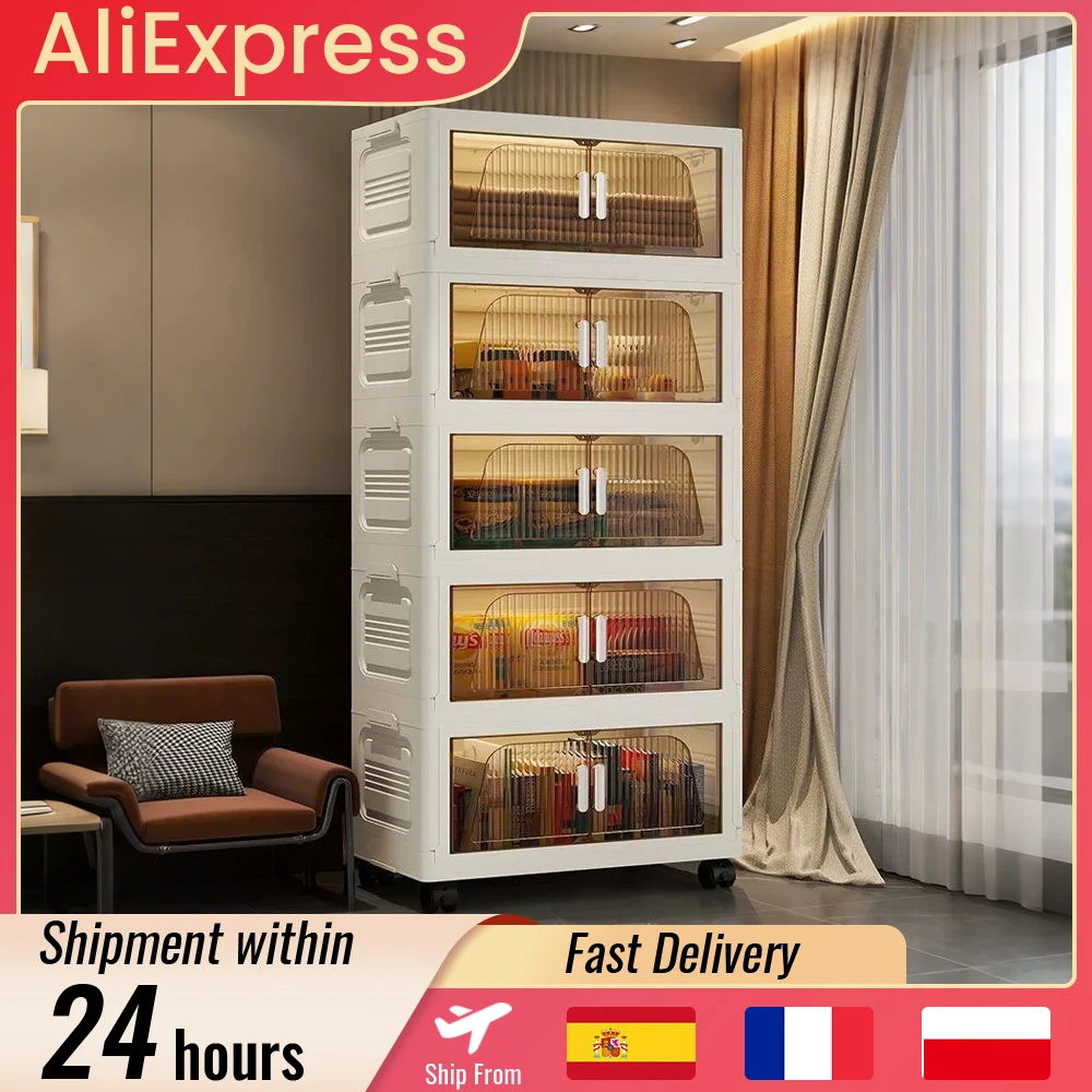 Armoire de rangement pliante, boîte de rangement, maison, salon, armoire à jouets, étagère de rangement, armoire à collation, organisateur de cuisine sans Installation