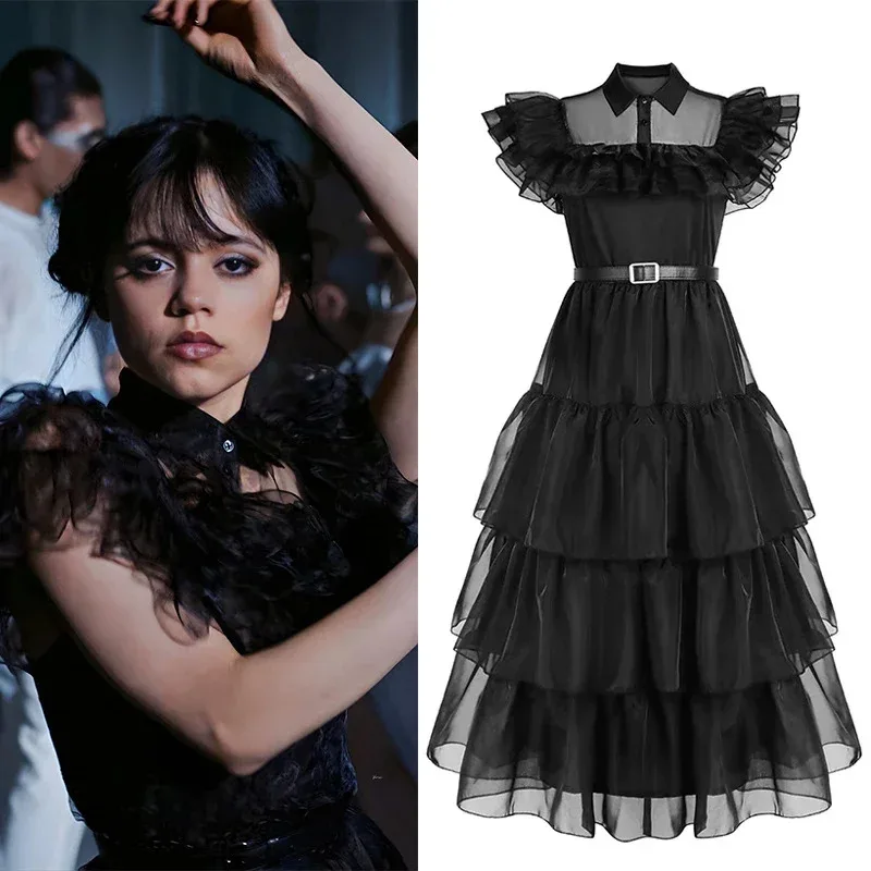 2025 New Movie Wednesday Cosplay Dresses Wednesday Addams Cosplay Costume Gothic Style Adult Kids Children Dress Halloween P ☆ ☆