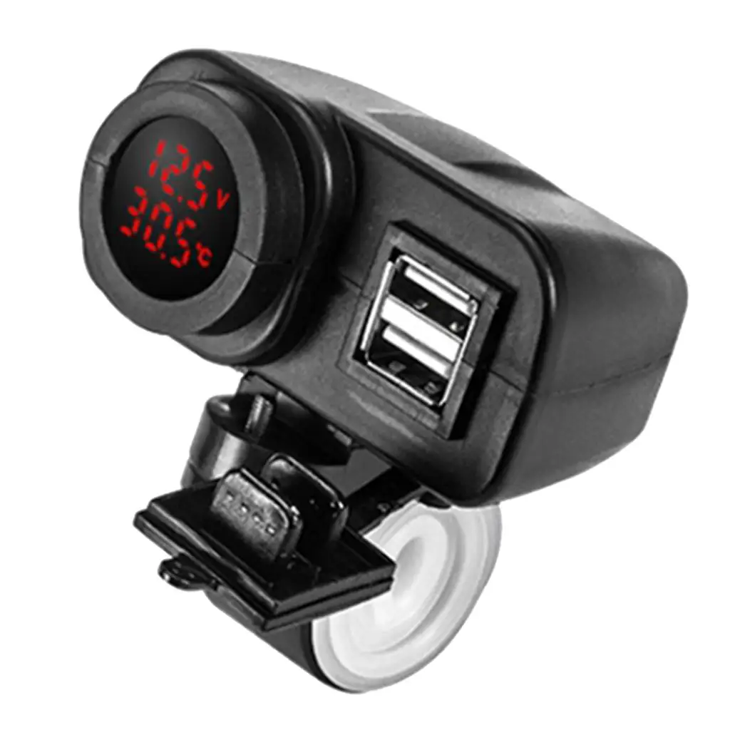 Picture 3: Motorcycle Mobile Phone Socket Waterproof Dual USB Charging Port with Voltmeter for Scooter Use