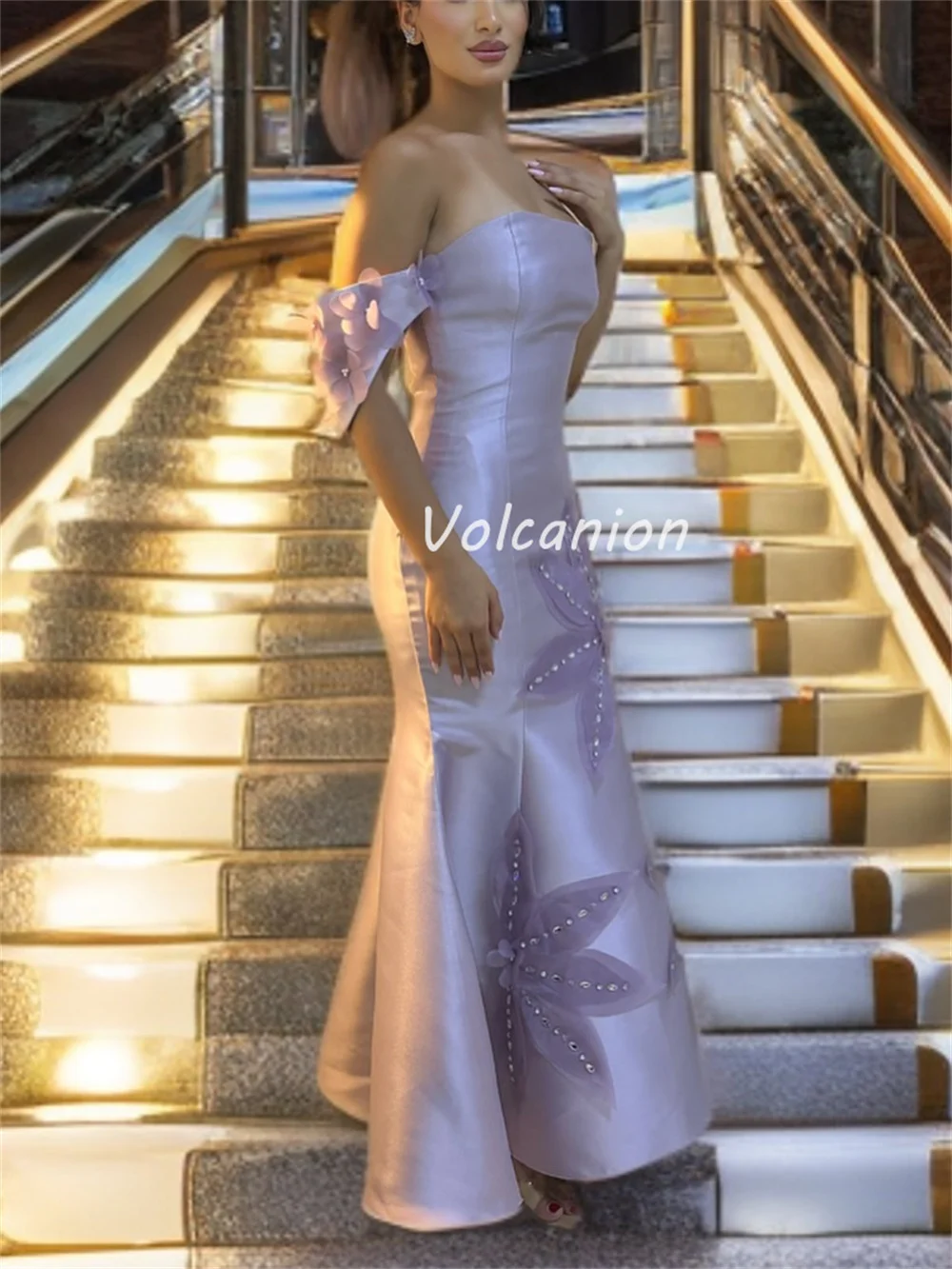 ที่กําหนดเองแฟชั่น Charmeuse Pearl Applique Rhinestone Mermaid Off-the-ไหล่ชุดยาว Bespoke โอกาสชุด