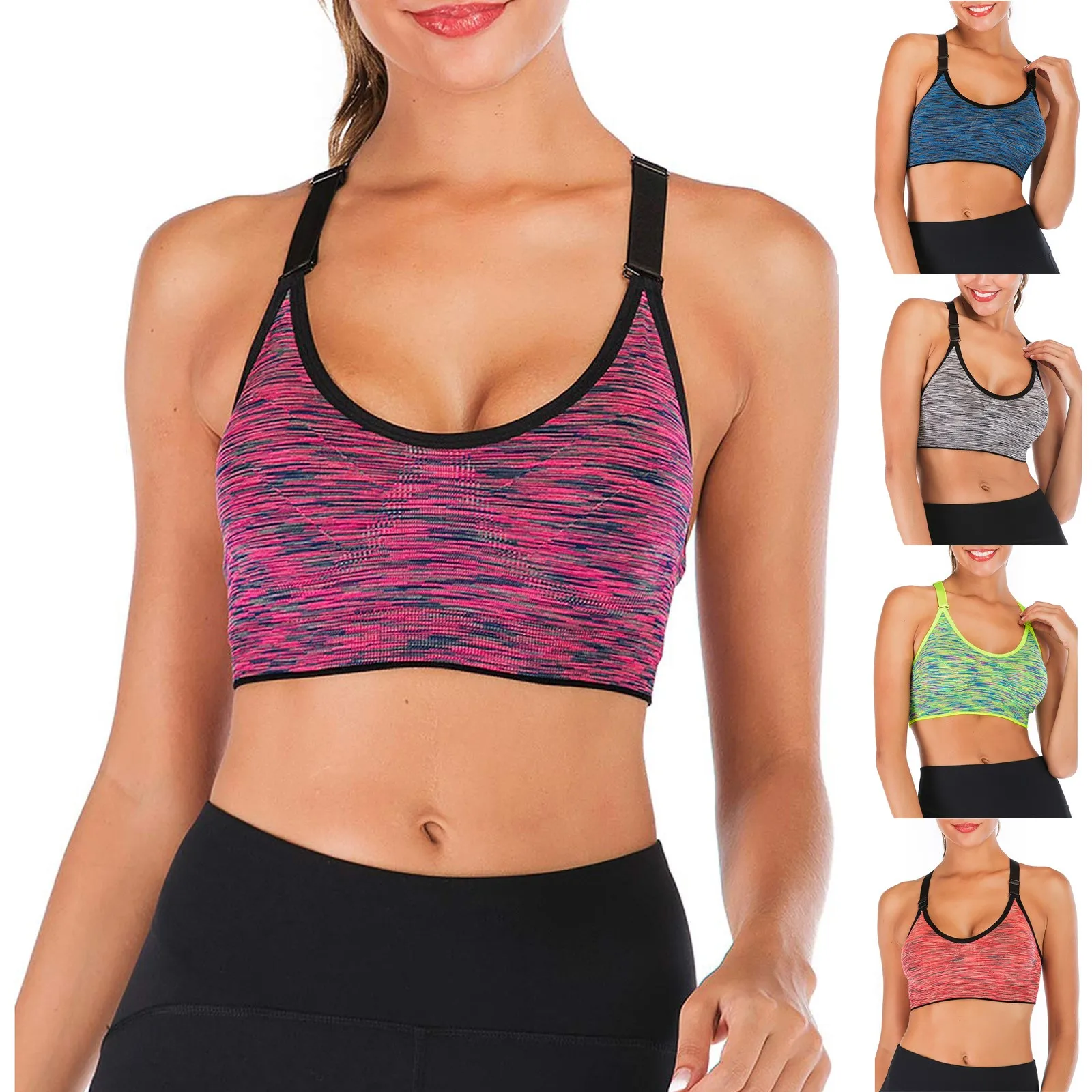 Sutiã Esportivo Feminino, À Prova de Choque, Secagem Rápida, Tingido, Sem Anel de Aço, Roupa Interior de Yoga, Corrida, Fitness, Treinamento Diário