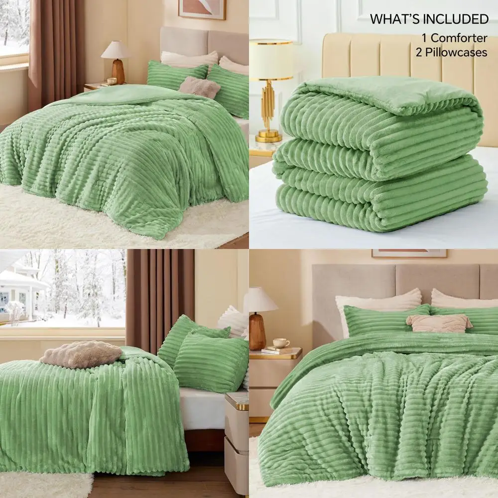 

Роскошный мягкий зеленый пушистый комплект одеял California King с двумя наволочками для уютных зимних ночей