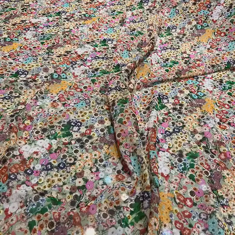 

Красочная шелковая ткань из жоржета с маленьким цветочным принтом для платья/блузки Telas Para Costura Tissus DIY ткань для шитья материал