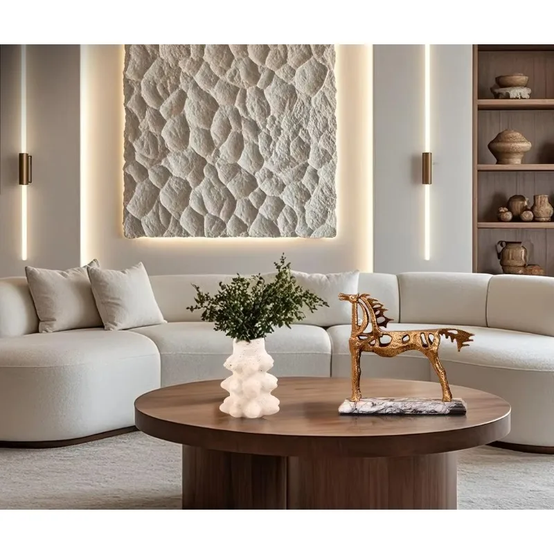 Golden Decorative Horse Sculpture Aluminum and Marble Sculpture Art Home Decorative Sculpture Home