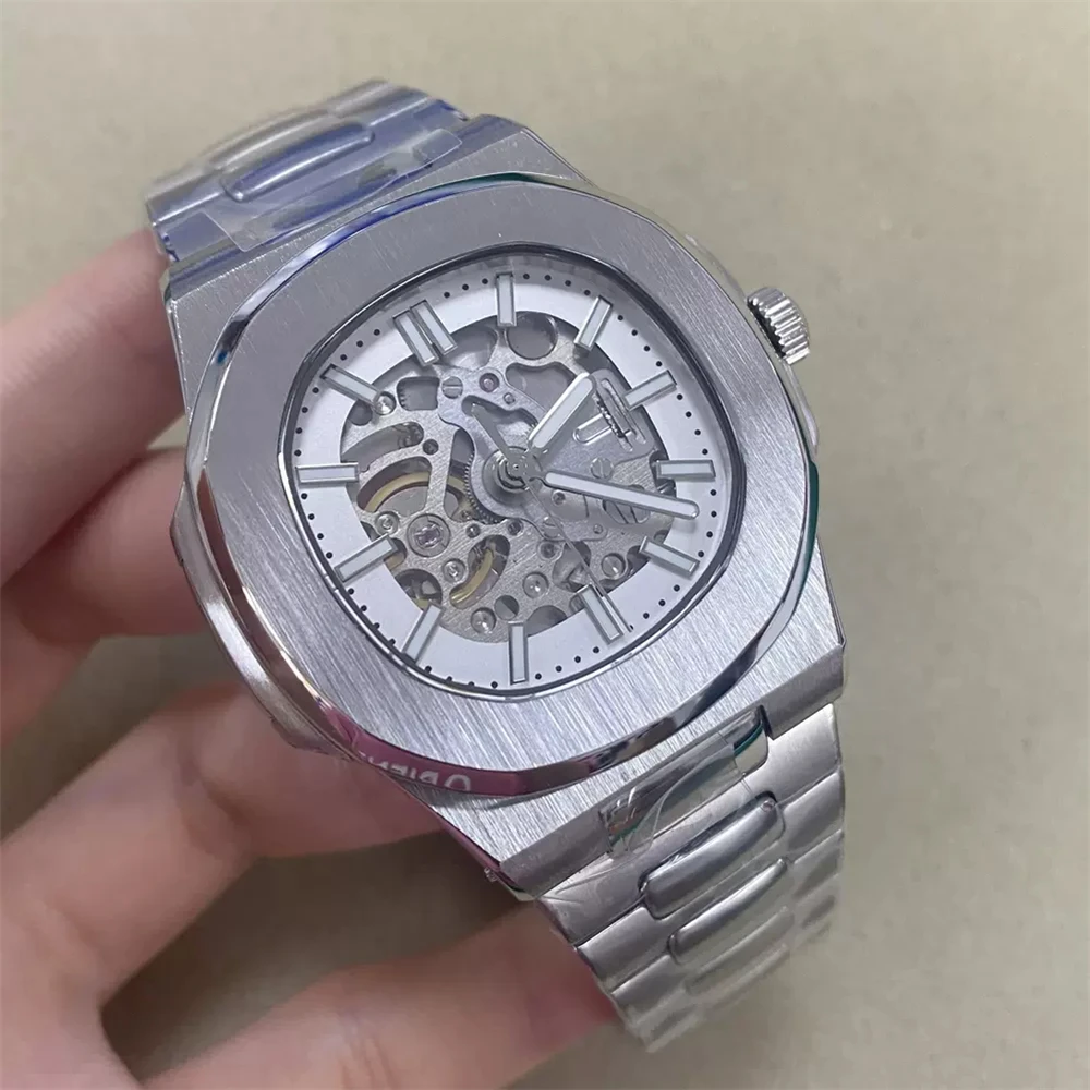 Nowy zegarek mechaniczny 41mm, etui na pasek ze zegarek ze stali nierdzewnej, folia przezroczysta tarcza, zegarek szafirowe szkło NH70 dla mężczyzn