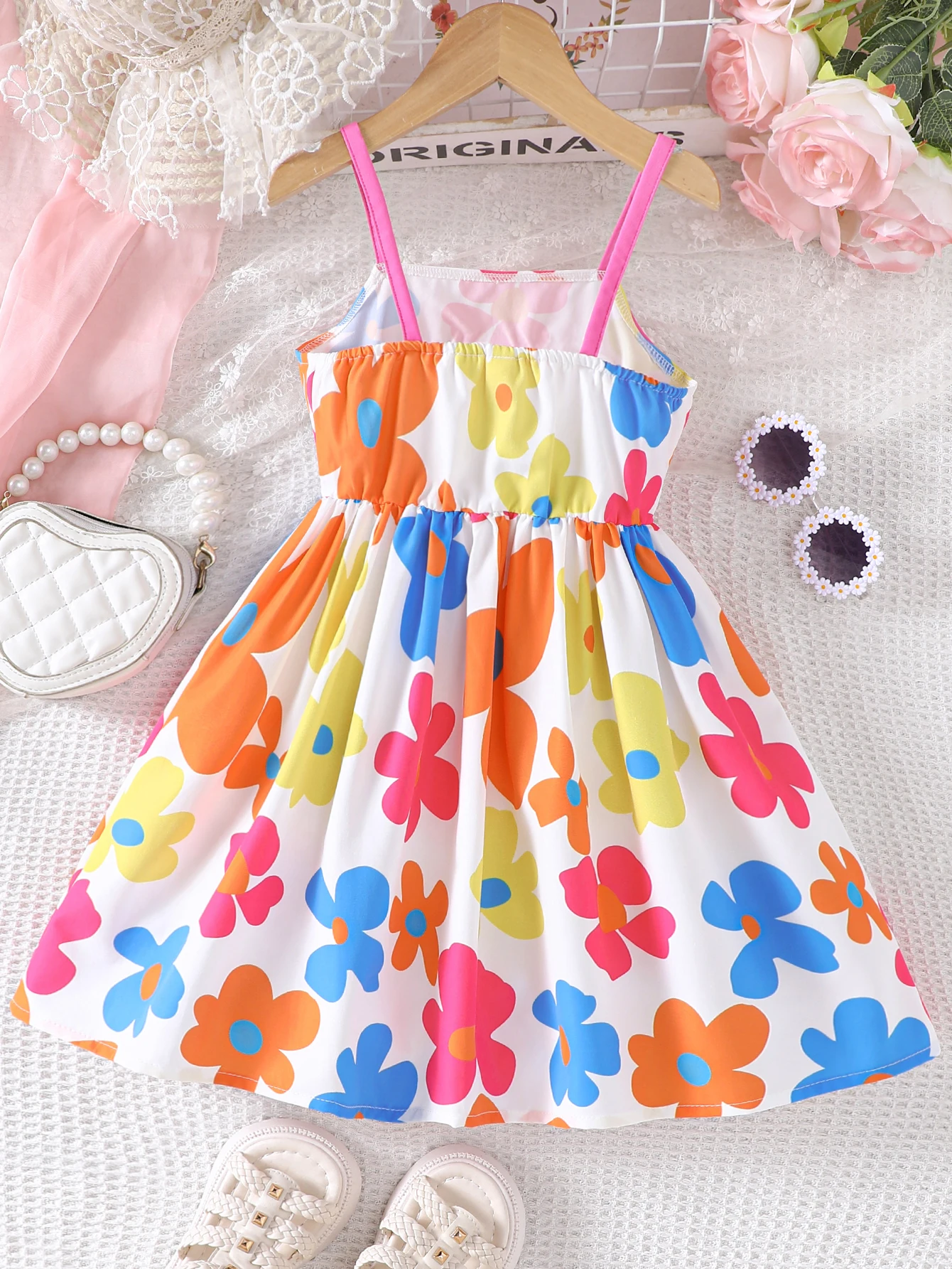 Girls Summer New Sweet And Cute Flower Sling Dress For Leisure Vacation, Small And Fresh Style, Big Bow Design Dress