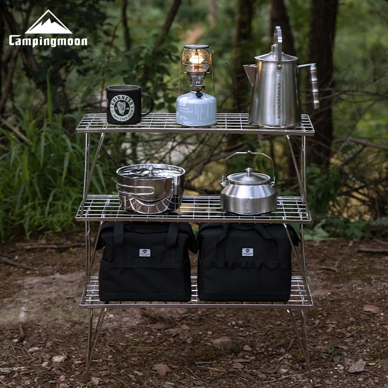 T-225A Camping Stainless Steel Narrow Light Mesh Table Mountain Picnic Combination Storage Rack Portable Camping Folding Table