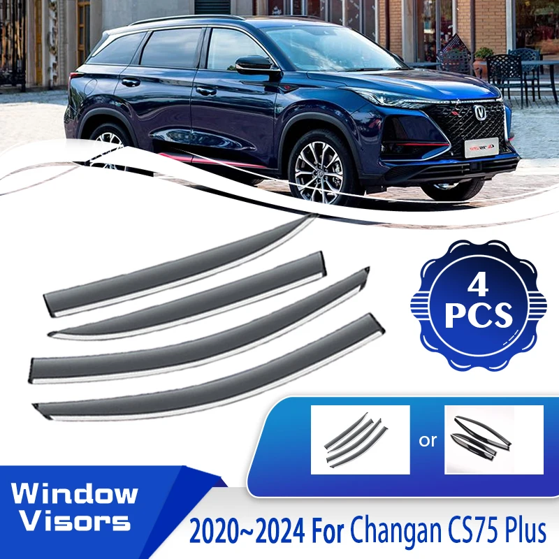 For Changan CS75 Plus 2020 2021 2022 2023 2024 Car Window Visors Waterproof Wind Sun Rain Visor Deflector Shade Auto Accessories