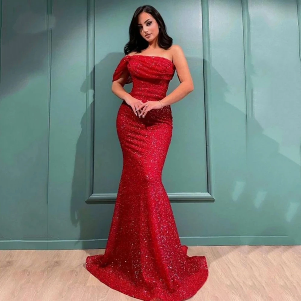 

Angelsbridep 2023 Shiny Red Women Evening Dresses One Shoulder Backless Sexy Mermaid Prom Gowns Vestidos De Ocasión Formales