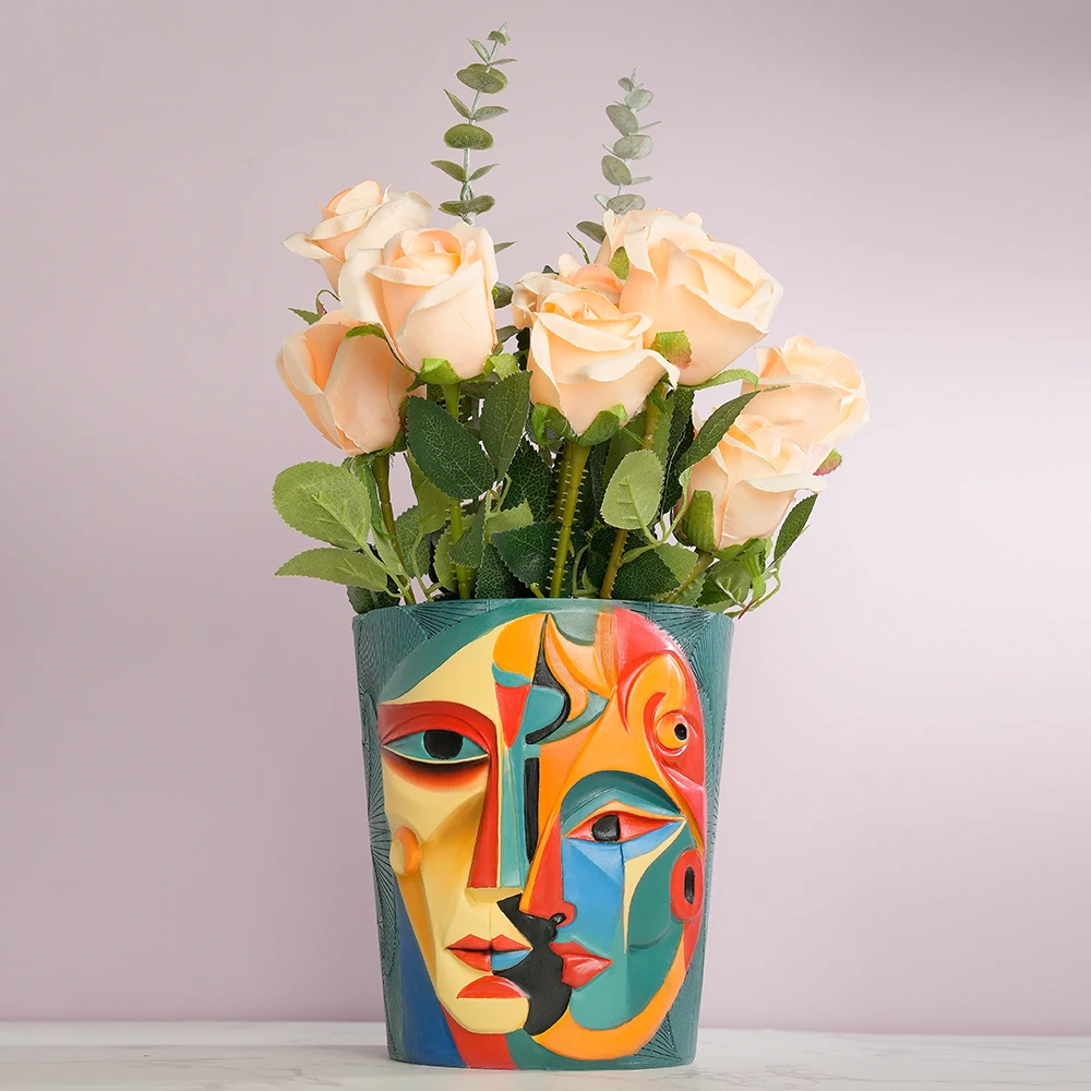 

An Abstract Colorful Face Flower Pot - Creative Resin Flower Pot, Used for Artistic Home Decoration, Unique Indoor Plant Ornament