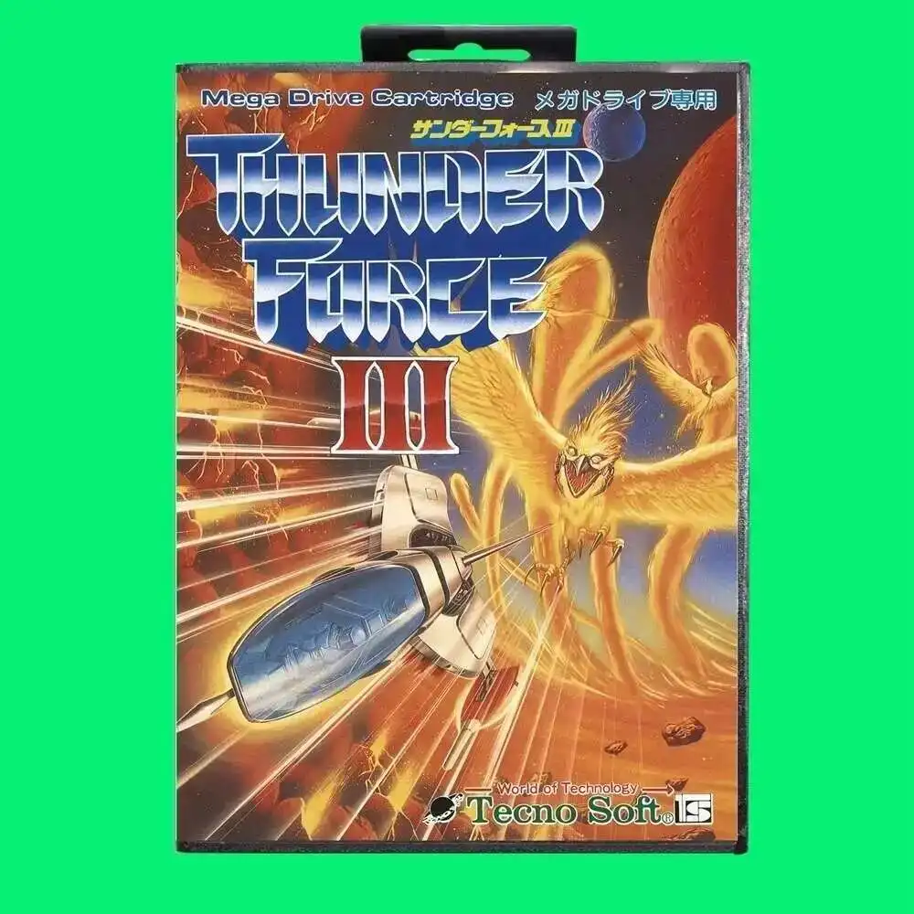 Thunder Force III ตลับเกม 16 บิตการ์ดเกม MD พร้อม JP ฝาครอบขายปลีกกล่องสําหรับ Sega Mega Drive