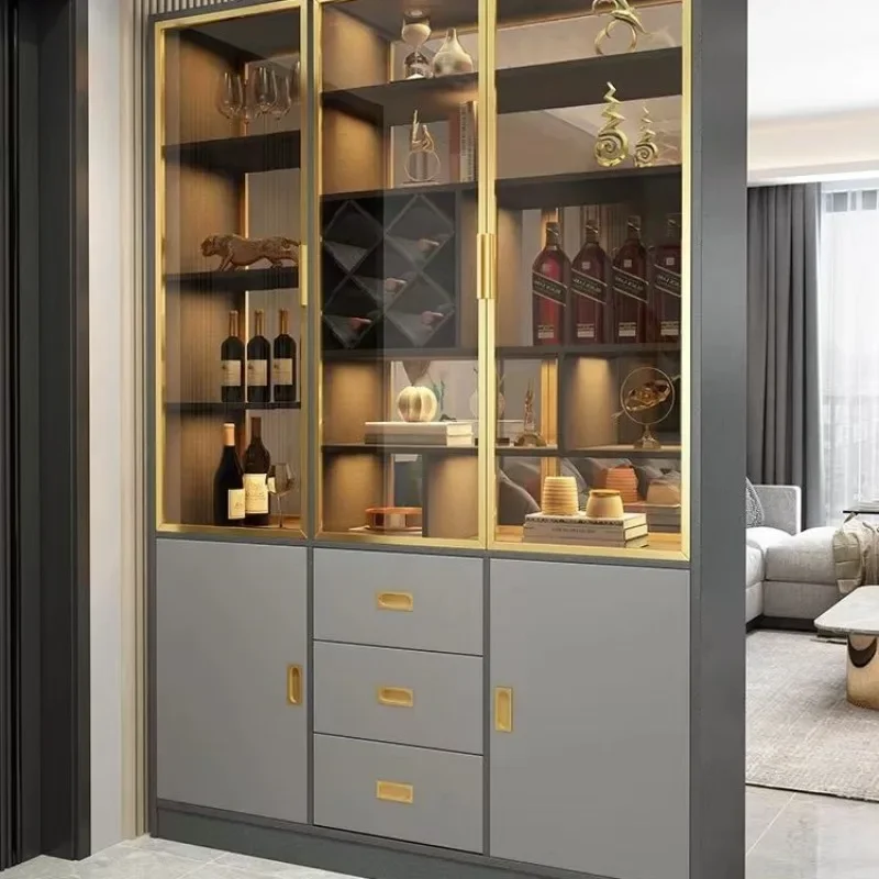 Solid wood entrance wine cabinet glass door modern simple light luxury high-end living room small apartment wall partition scree