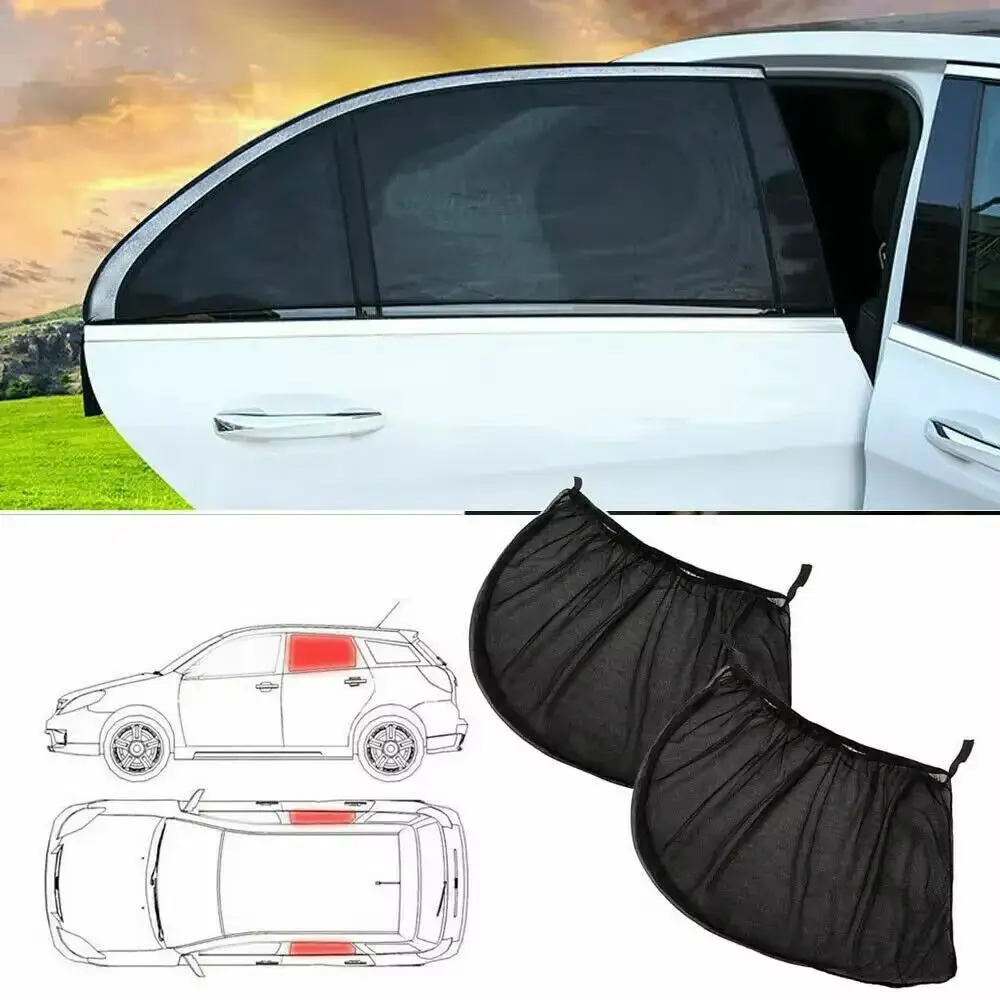 2Pcs Rear/front Car Sunshade Curtains UV Protection Universal Fit Side Window Shades Mesh Net Repellent Mosquito