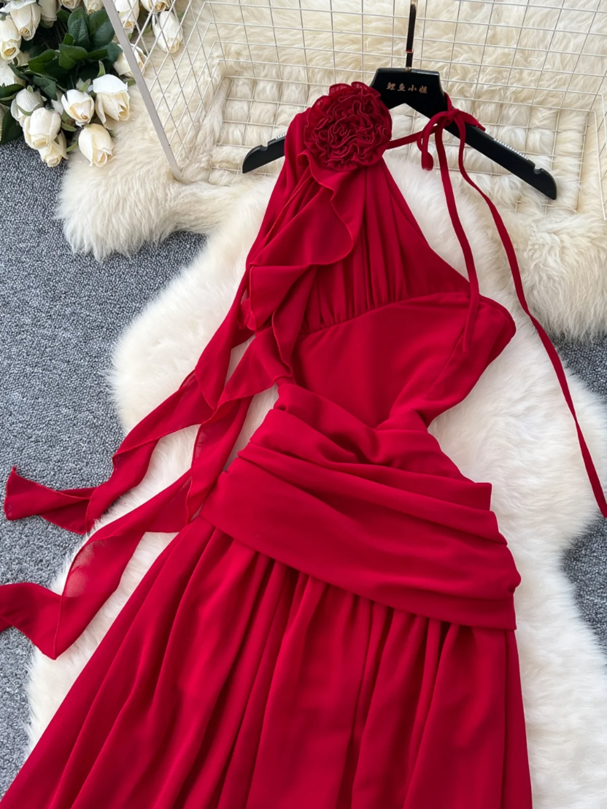 Vaion Aosphere Dr A-Linien-Midirock mit hoher Taille und Sves, taillierter, ausgestellter Bot mit Blumenmuster, 3D-Verzierung