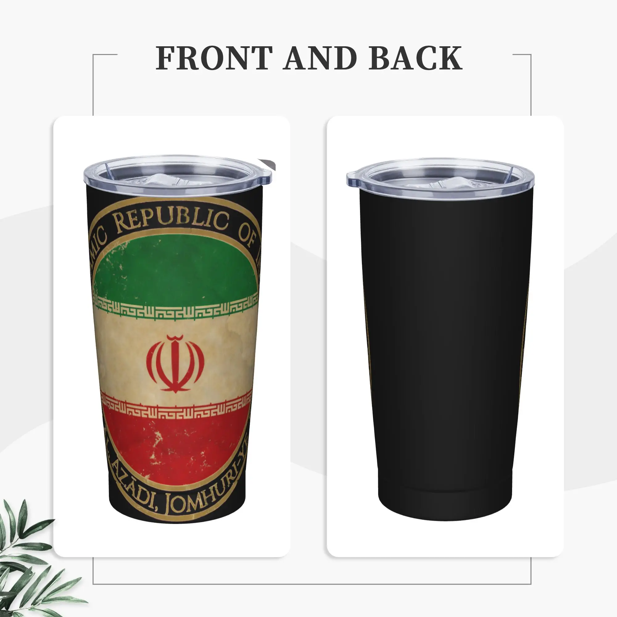 Vaso Térmico de Acero Inoxidable con Bandera Asiática de la República Islámica de Irán, para Playa, Tazas, Bebidas Frías y Calientes, Leche, Té, Agua