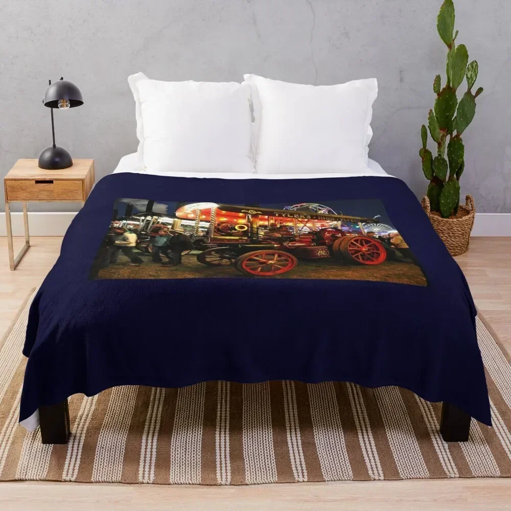 

Showmans engines at night Throw Blanket Machine Washable Soft Warm Blanket