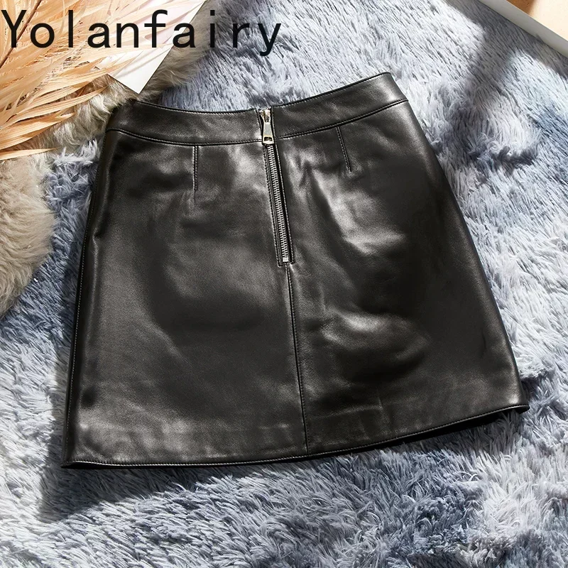 

Fashion High Quality Women's Summer Skirts 2024 Real Sheepskin Leather Skirts Slim Female Mini Skirt Faldas Cortas Zjt2441