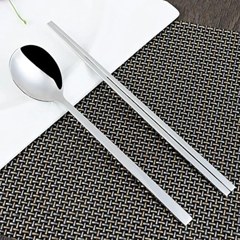 New Korea Style Long Handle Adult 304 Stainless Steel Tableware Set Four- Leaf Clover Spoon Chopsticks Dinnerware Sets