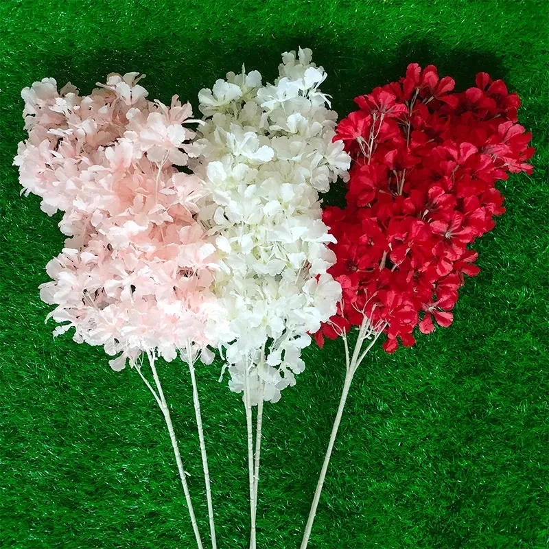 

50/100pcs Silk Hydrangea White Branch Drifting Snow Artificial Flowers Cherry Blossoms Wedding Arch Decorate