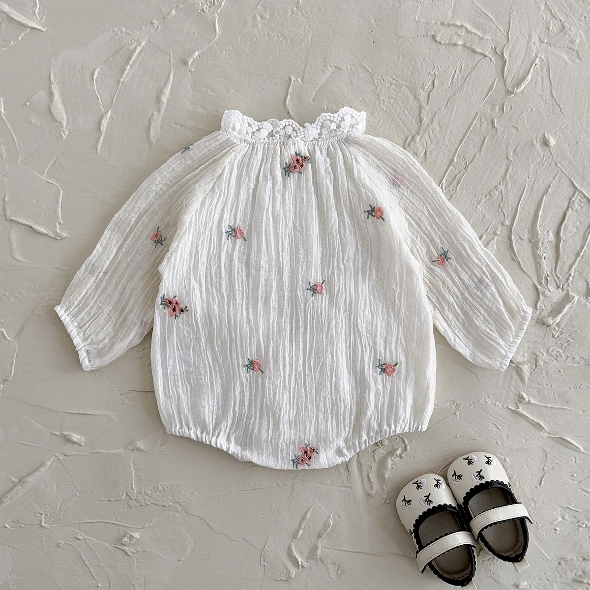 Summer Newborn Baby 0-18M Girls Infant Clothes Toddler Baby Bubble RomLong Sleeved Embroider Flower Baby Triangle Bodysuit
