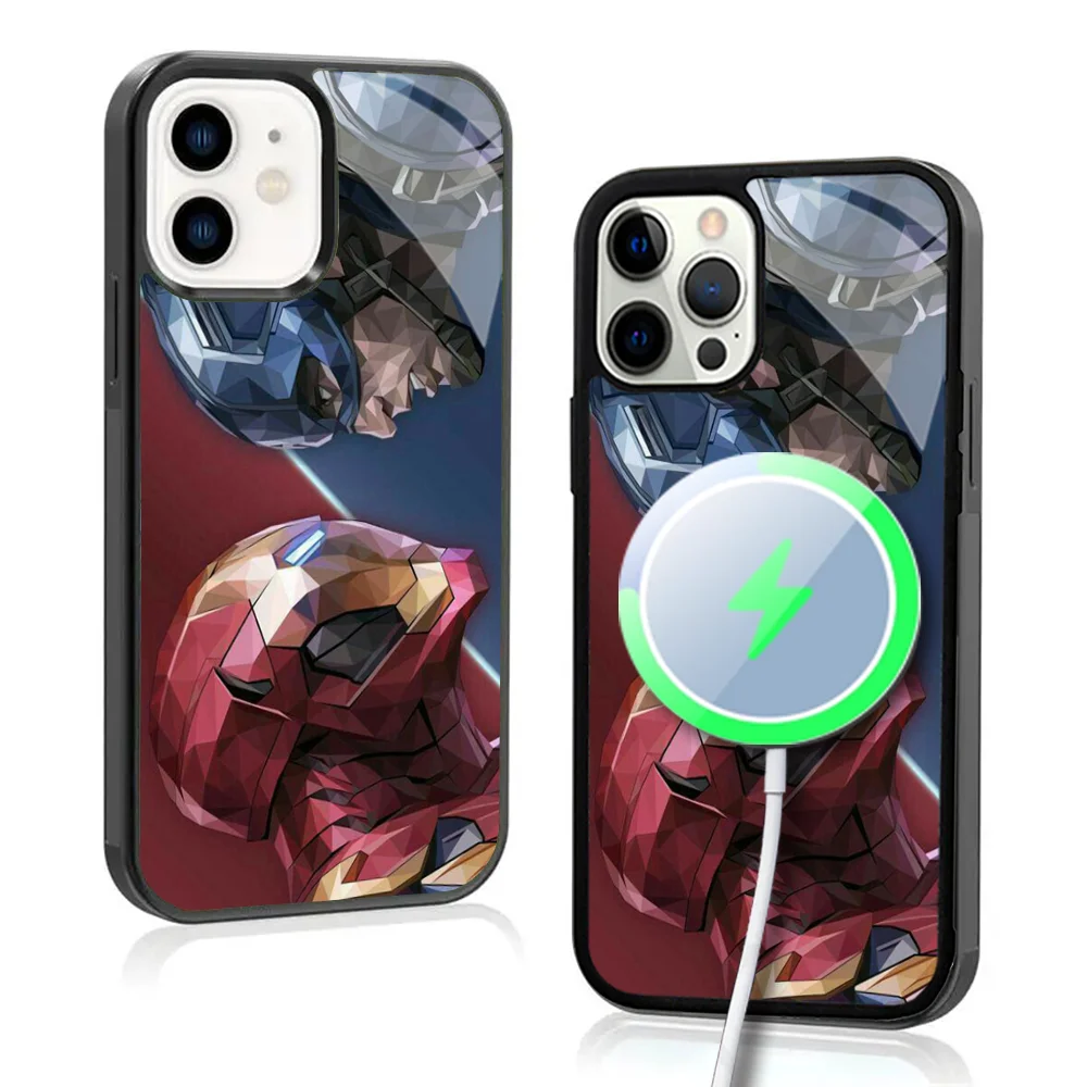 M-Marvel S-Spiderman I-Iron Man Phone Case For IPhone 16 15 Pro Max Case 14 Plus 13 12 11 Magesafe Magnetic Wireless Cover