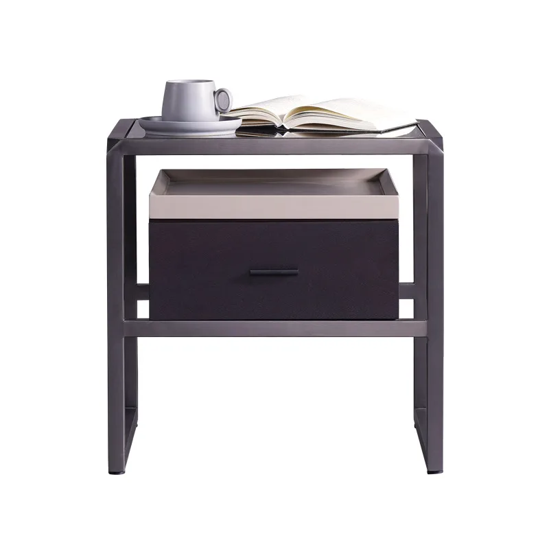 

Italian minimalist solid wood bedside table glass surface smoked wood bedroom postmodern