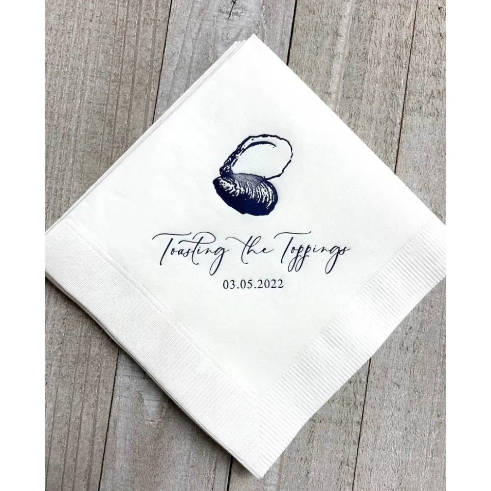 

50Pcs Personalized Oyster Theme Raw Bar Food Seafood Shuck It Cocktail Napkins-Rehearsal Dinner,Birthday Party Gold Foil Napkins