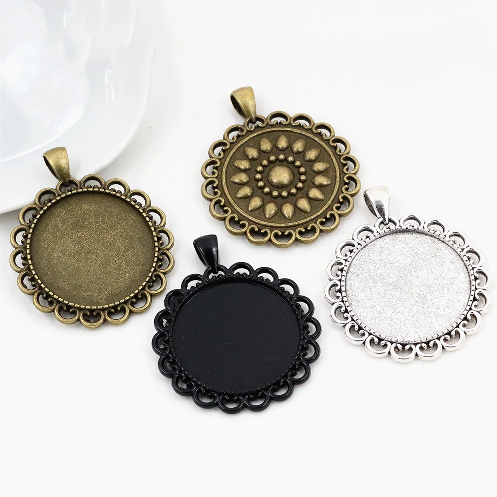 5pcs 30mm Inner Size Antique Silver Plated and Bronze and Black Classic Style Cabochon Base Setting Charms Pendant