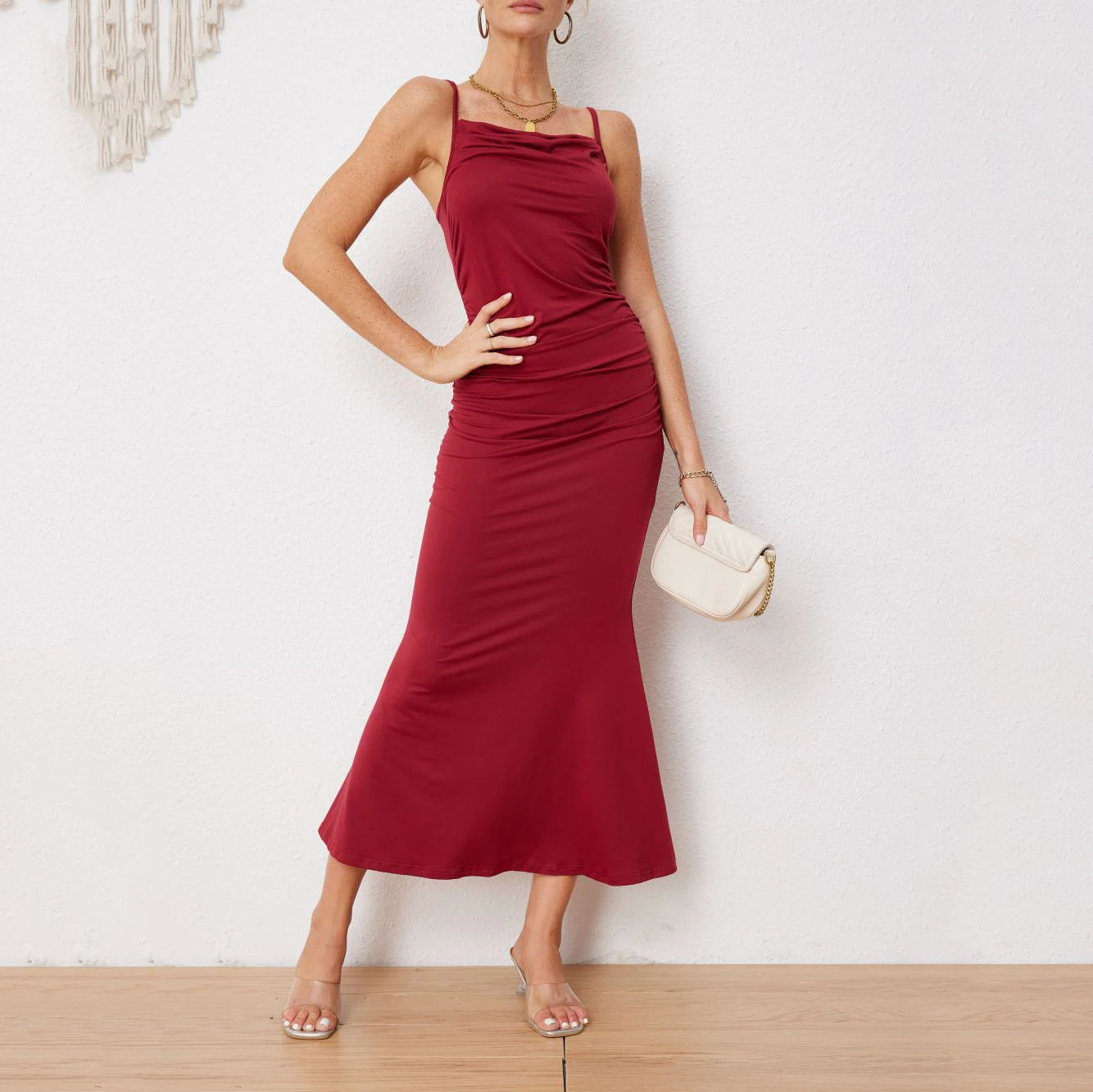 

Mia Muse Women's Party Dresses Maxi Spaghetti Strap Elegant Slim Evening Wedding Guest Multi-Color Summer Milkmaid Dresses for w
