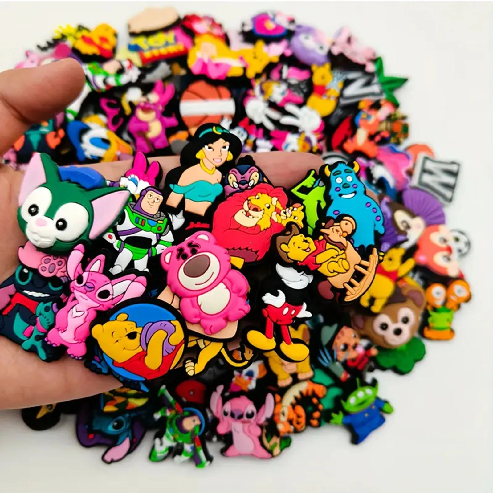 Random 10-80Pcs MINISO Disney Series Shoe Charms For Sandals Premium Quality PVC DIY Shoe Decorations Accessories Christmas Gift