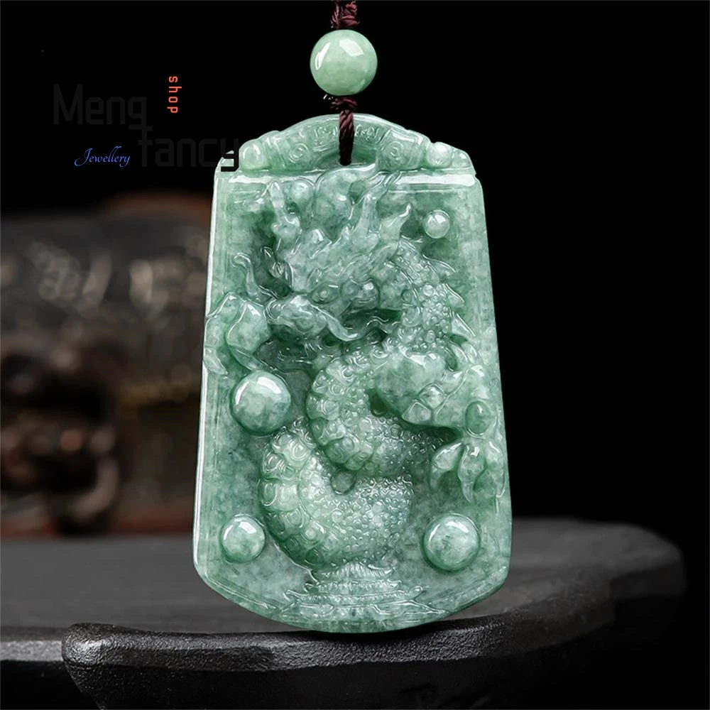 Natural A-good Jadeite Zodiac Dragon Four Seas Dragon Sign Bean Seed Jade Pendant Mascots Exquisite High-grade Fashion Jewelry