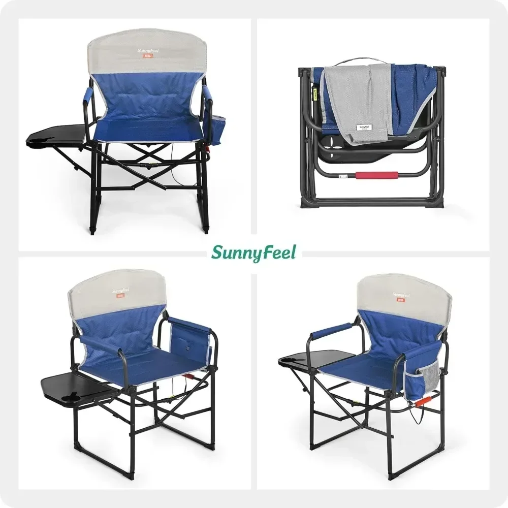 Beach Chair 2-Pack,Oversized Portable Folding Chair with Side Table,  Outdoor Foldable Beach Chairs