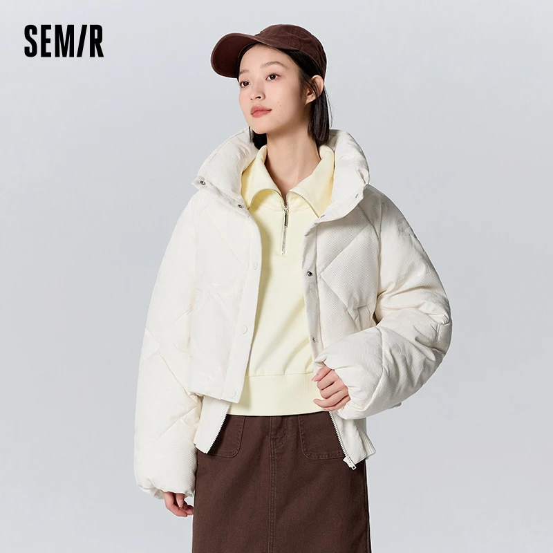 Semir Cotton-Padded Jacket Women Short Design Loose Tall 2023 Winter New Trendy Textured Jacket with Letters