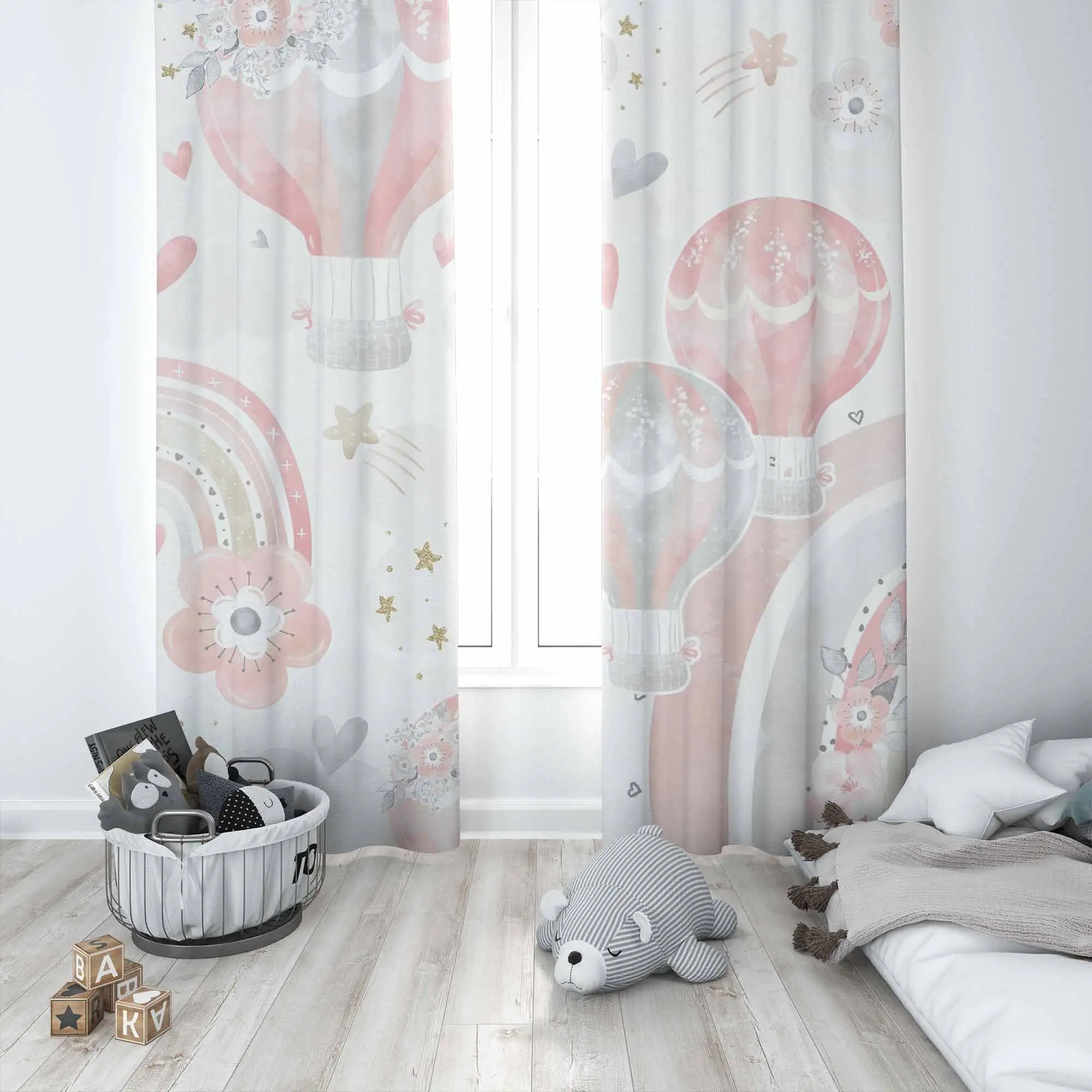 Pastel Hot Air Balloon Nursery Curtains Boho Rainbow Dreamy Kids Room Window Drapes