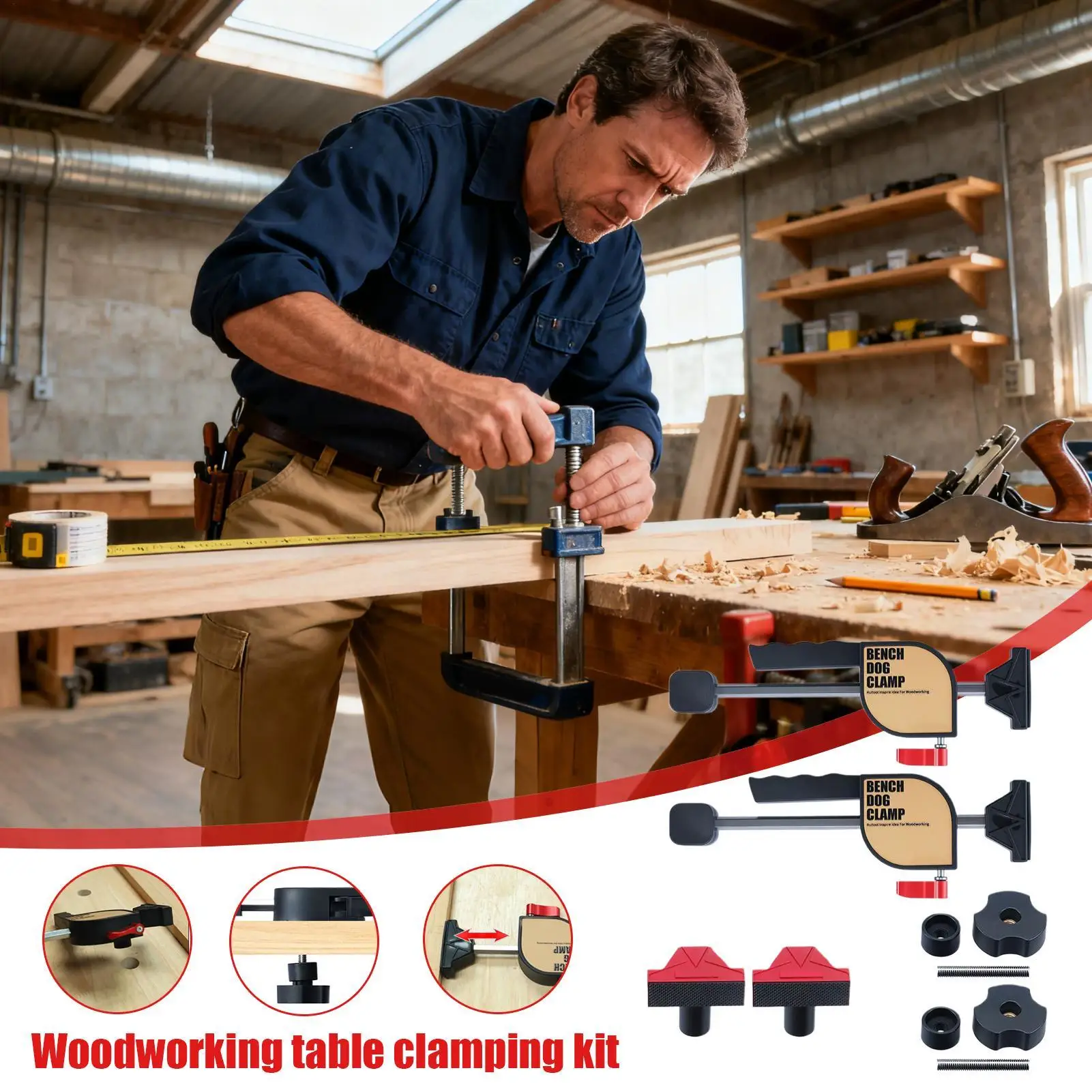 Bench Dog Clamp Quick Release Woodworking Tools Benches Wood Working Desktop Clip Set For Saw Rail Assembly Gluing Furniture