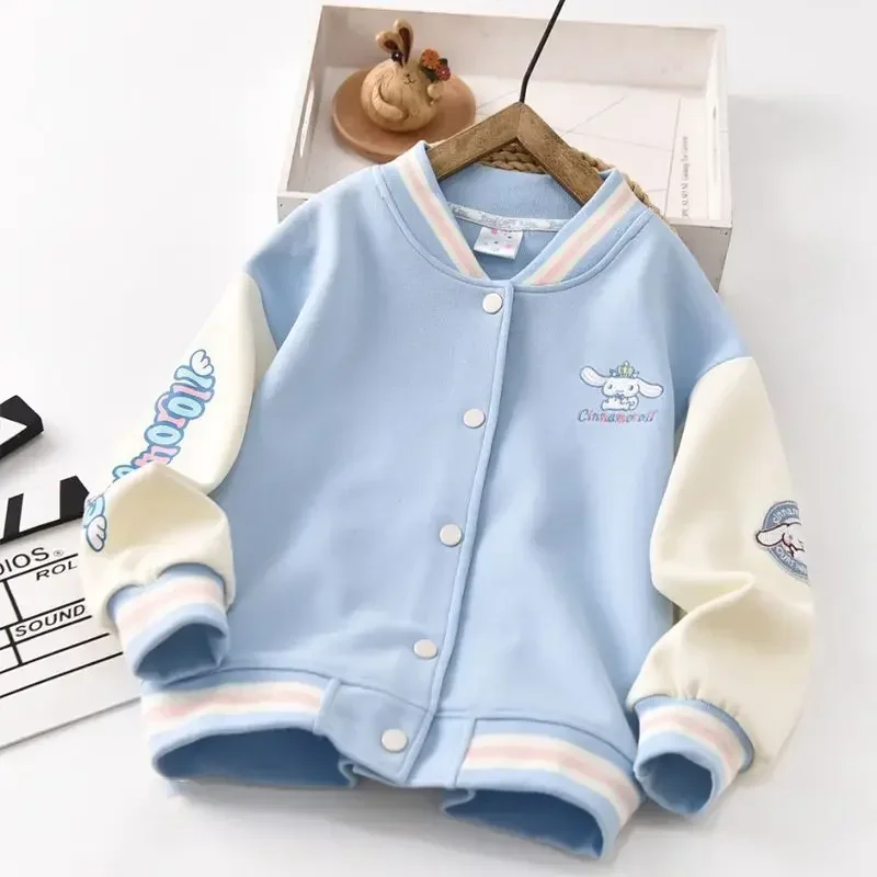 Sanrio Cinnamoroll Anime Baseball Jacket Cardigan Wool Jacket Student Cartoon Costume Boys Girls Spring and Autumn Sports Tops