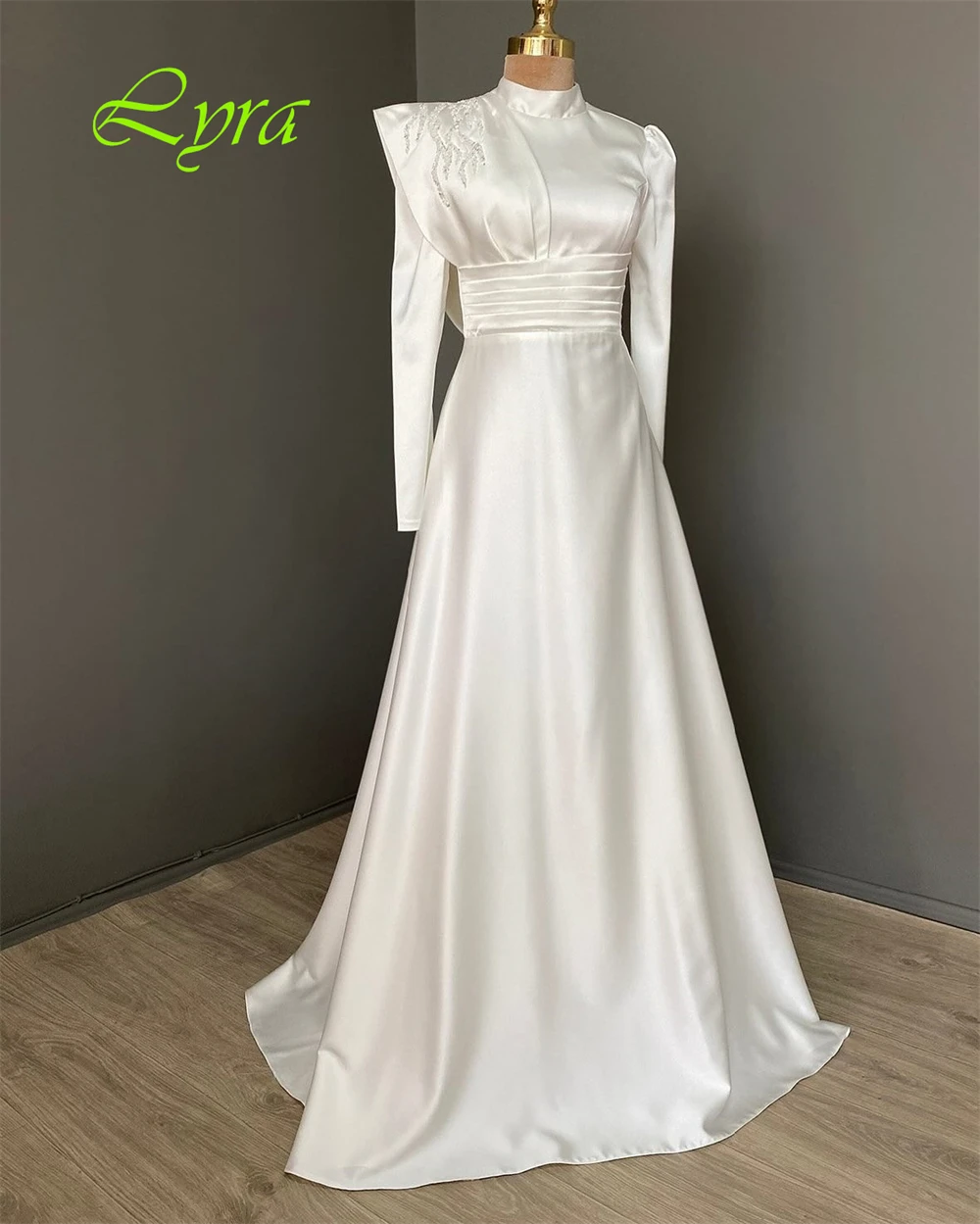 تخصيص رائعة طاقم الرقبة كاب كم مساء اللباس الفاخرة كريستال طويل الأكمام فساتين لحضور الحفلات الموسيقية عالية الجودة الساتان حزب العباءات