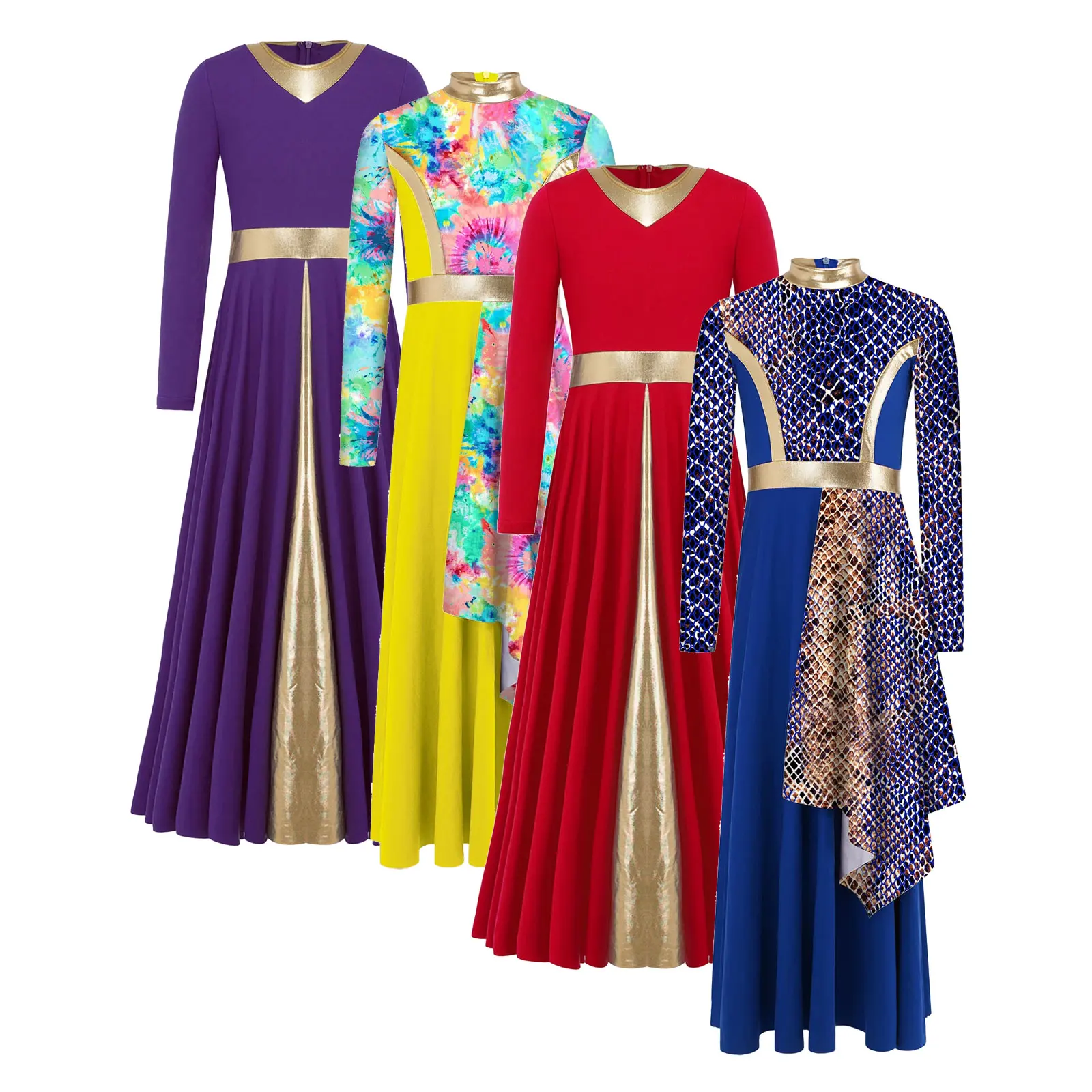 礼拝賛美ドレススタイリッシュなプリントリリカル典礼ダンス衣装子供女の子教会聖歌隊衣装社交ダンスダンスウェア