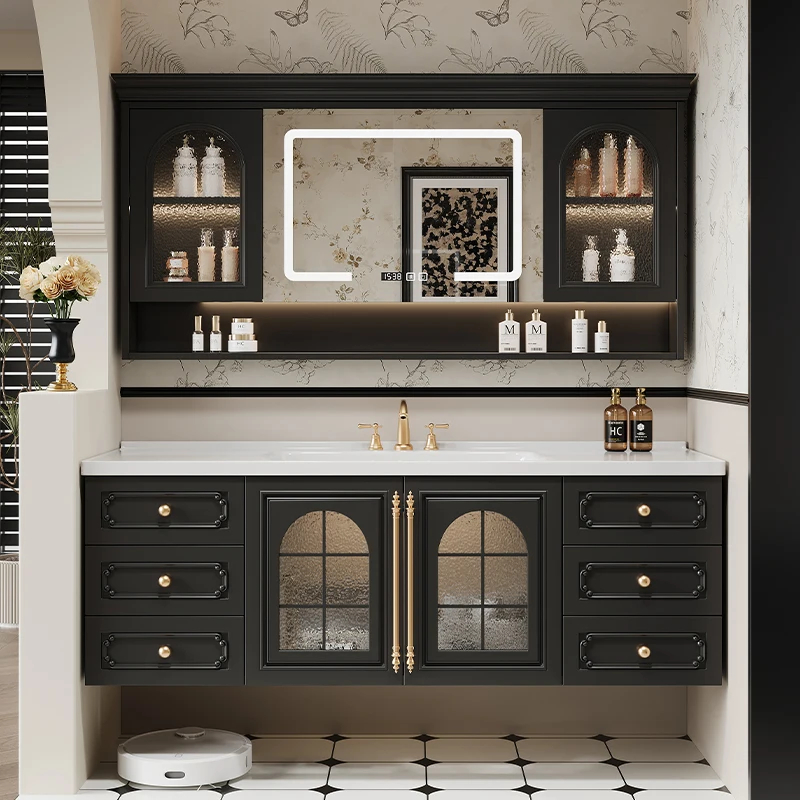 

French Retro Bathroom Cabinet Luxury Decorations Sink Accessories Shelves Cupboard Mirror Organizer Storage Gabinete Furniture