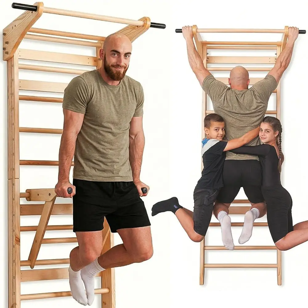 

Ladder Wall Bars with PullUp Bar amp Dip Station for Kids and Adults Wooden Stall Bars, Multifunctional Home Gym Wall Ladder fo