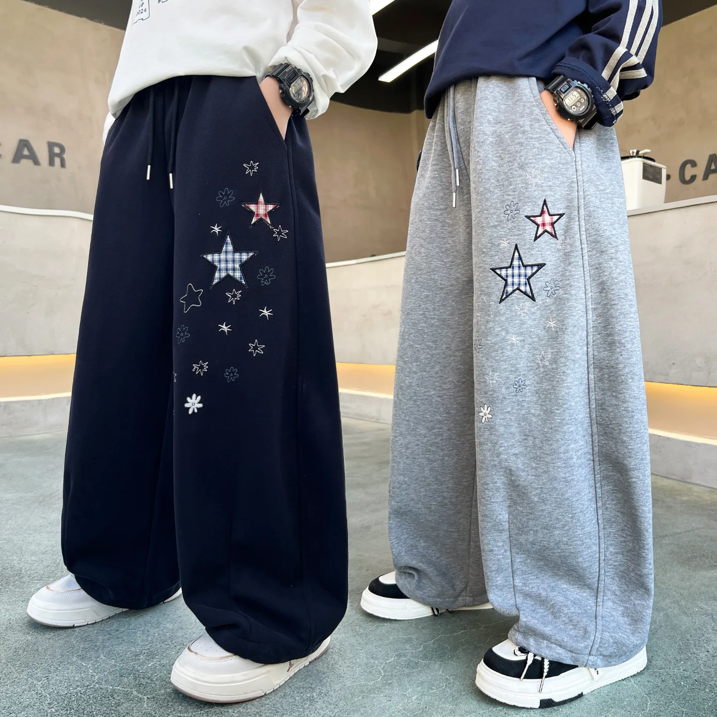 Boys Straight Sports Wide-leg Pants Kids Loose Straight Trousers Children Classic Design Knitted Casual Sweatpants