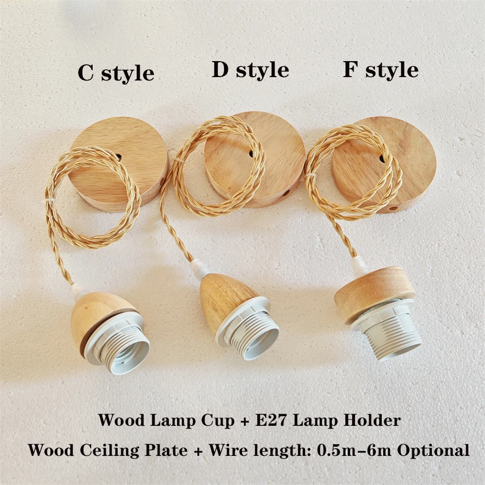 DIY Solid Wood E27 Hanging Lamp Holders With Cable Ceiling Lamp Holder Socket Half Teeth Lampshade Base for Pendant Lamp